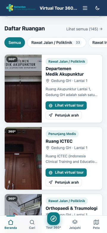 Kartu ruangan — tampilan ponsel