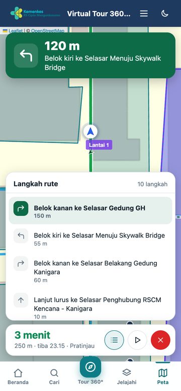 Daftar langkah saat navigasi — tampilan ponsel