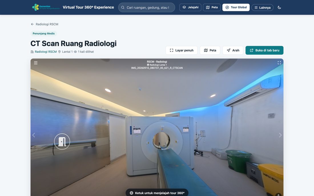 Halaman ruangan & tour 360° — tampilan komputer